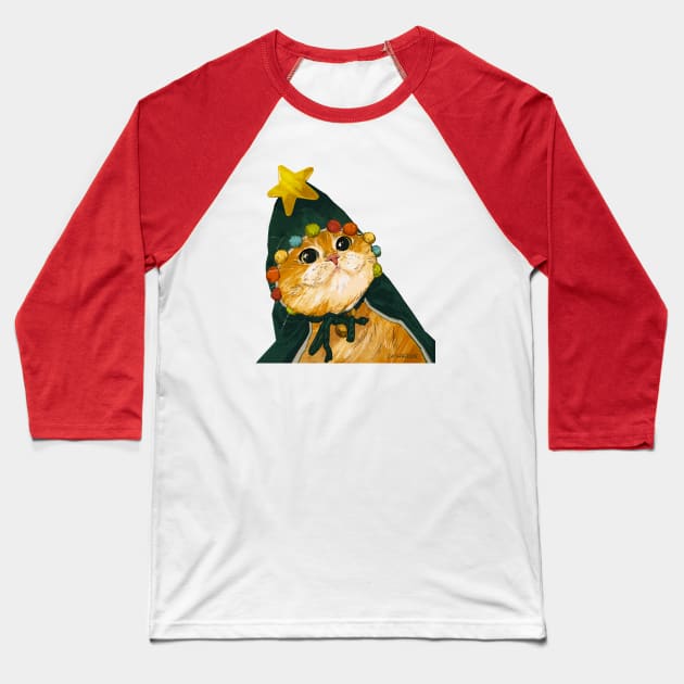 Christmas Tree Cat Hat! Baseball T-Shirt by Catwheezie